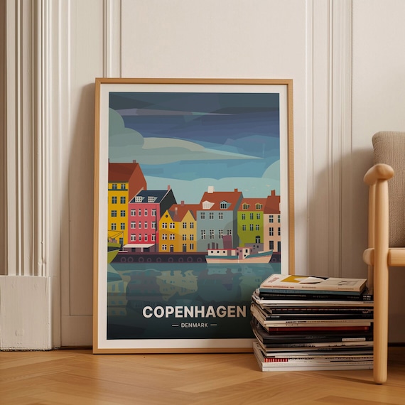 Copenhagen Denmark Poster Nyhavn Colorful Harbor Houses Evening Art