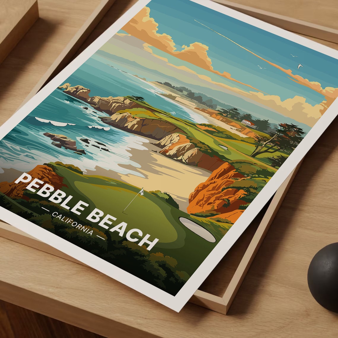 Pebble Beach California Travel Poster Golf Coast Cliffs Waves Art - Image 3