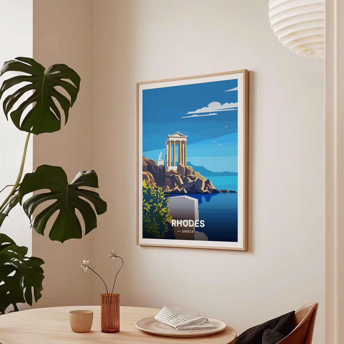 Rhodes Greece Ancient Temple Ruins Rocky Coast Vintage Travel Poster - Image 2