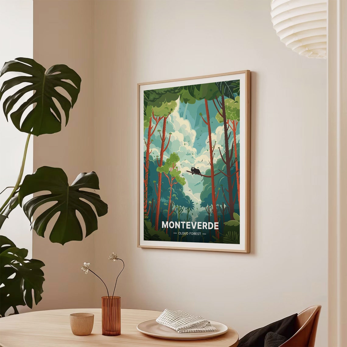 Monteverde Cloud Forest Sloth Misty Green Jungle Travel Poster - Image 2