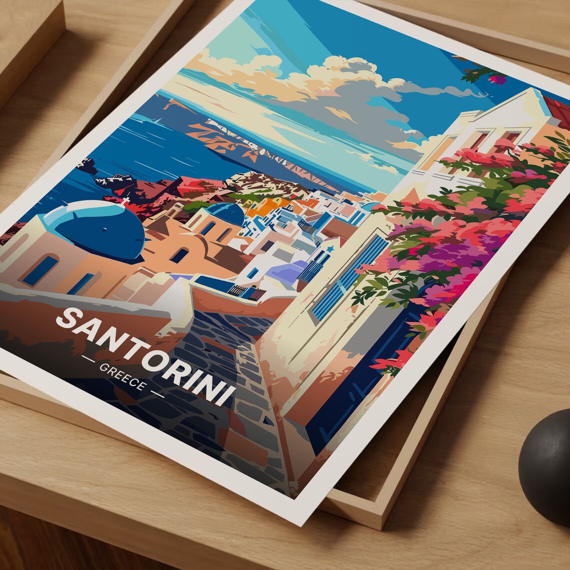 Santorini Greece Travel Poster, Wall Art Print - Image 3