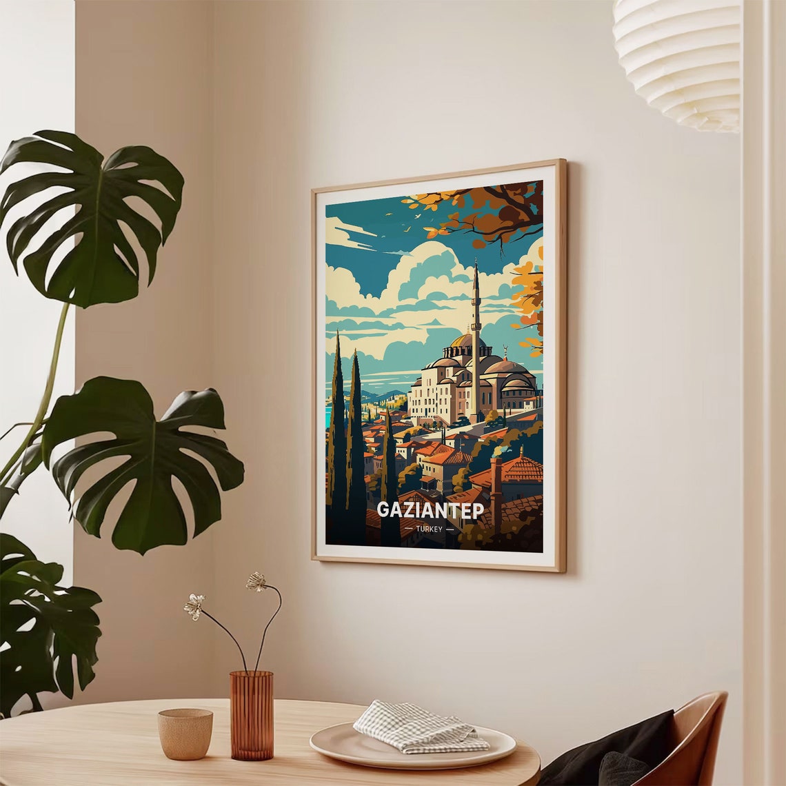 Gaziantep Turkey Ottoman Mosque Domes Cypress Vintage Travel Poster - Image 2
