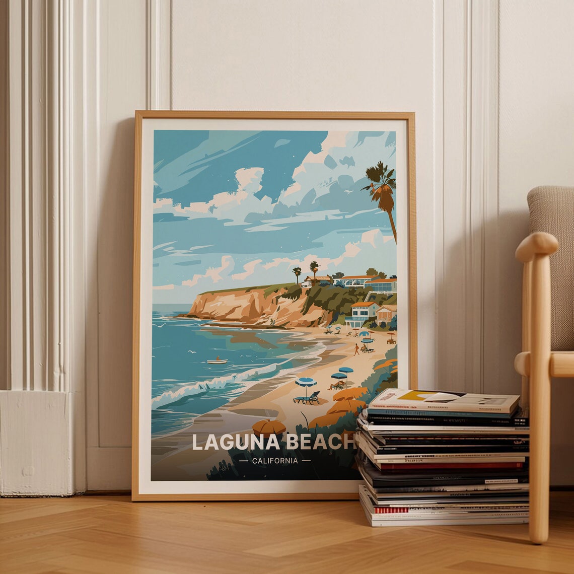 Laguna Beach California Sandy Cove Rocky Bluffs Umbrellas Poster