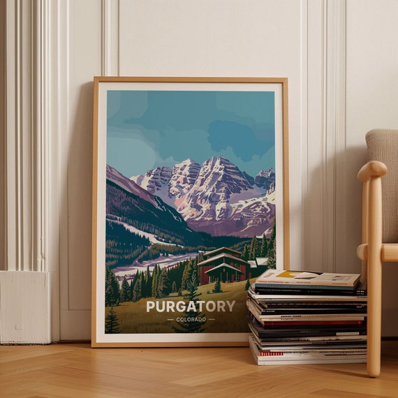 Colorado Ski Resort Travel Poster Purgatory Durango San Juan Rocky Mountains Decor Snowboarding Skiing Wall Art C20 1835