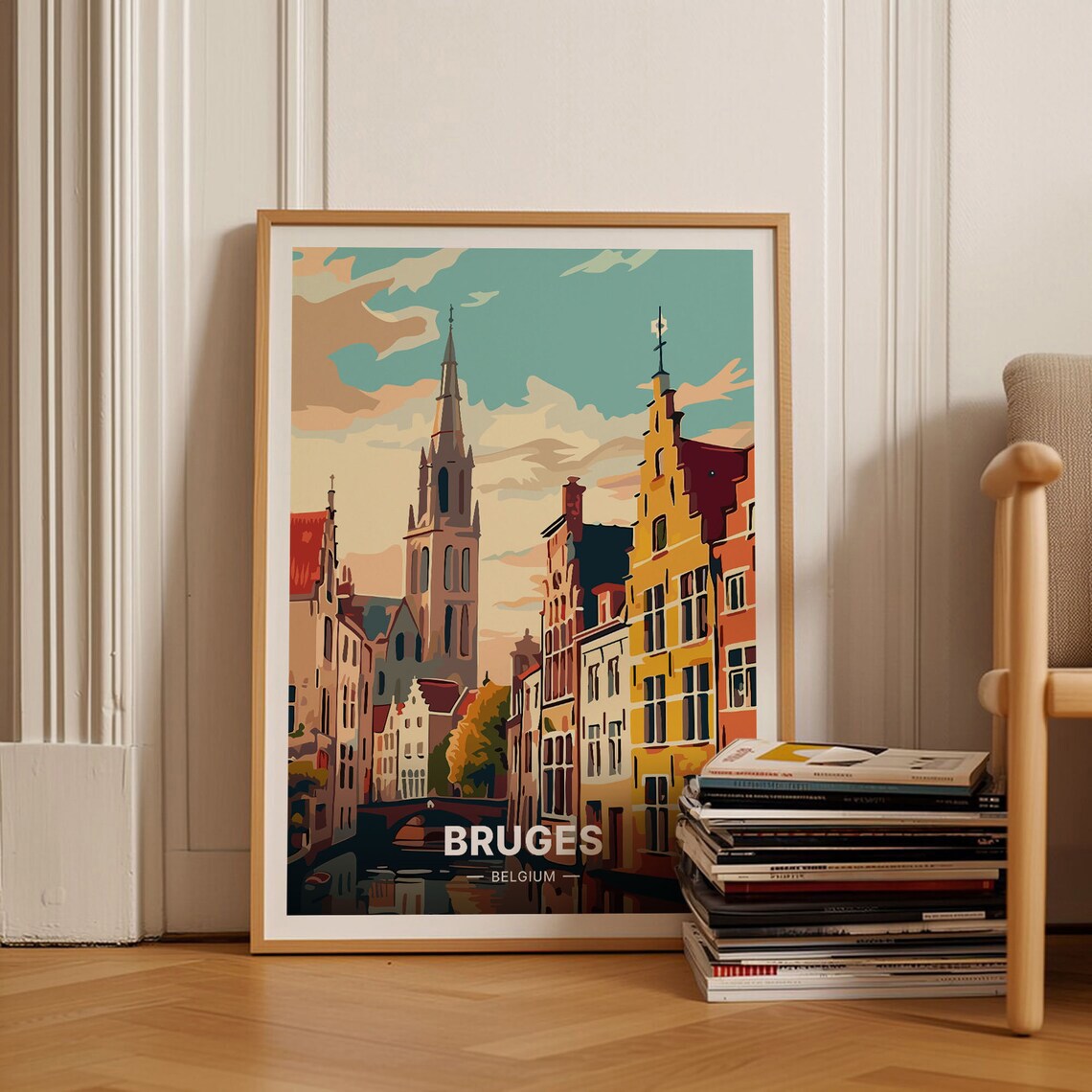 Bruges Belgium Mid-Century Modern Travel Poster