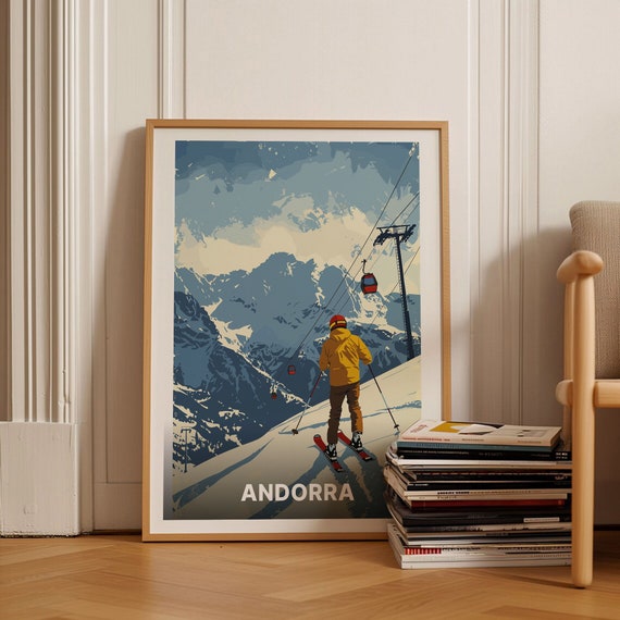 Andorra Ski Resort Travel Poster Pyrenees Winter Sports Art Skiing Snowboarding Decor Unique Gift Idea C20 1682
