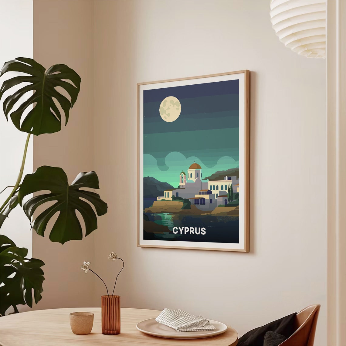 Cyprus Moonlit Night Seaside Church Dome Night Sky Travel Poster - Image 2