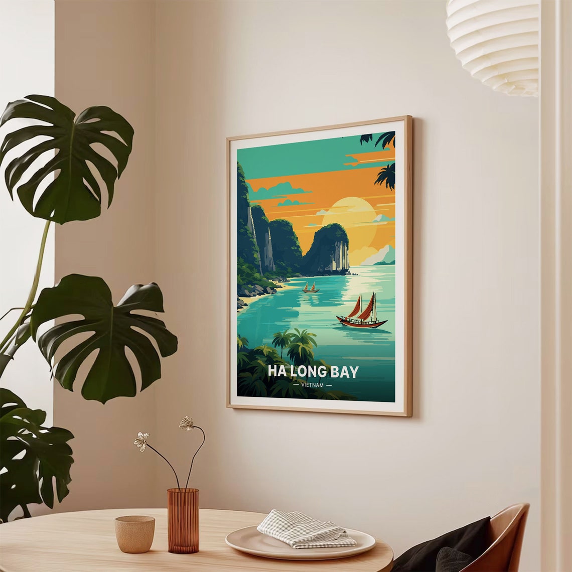 Ha Long Bay Vietnam Limestone Karsts Junk Boats Sunset Travel Poster - Image 2