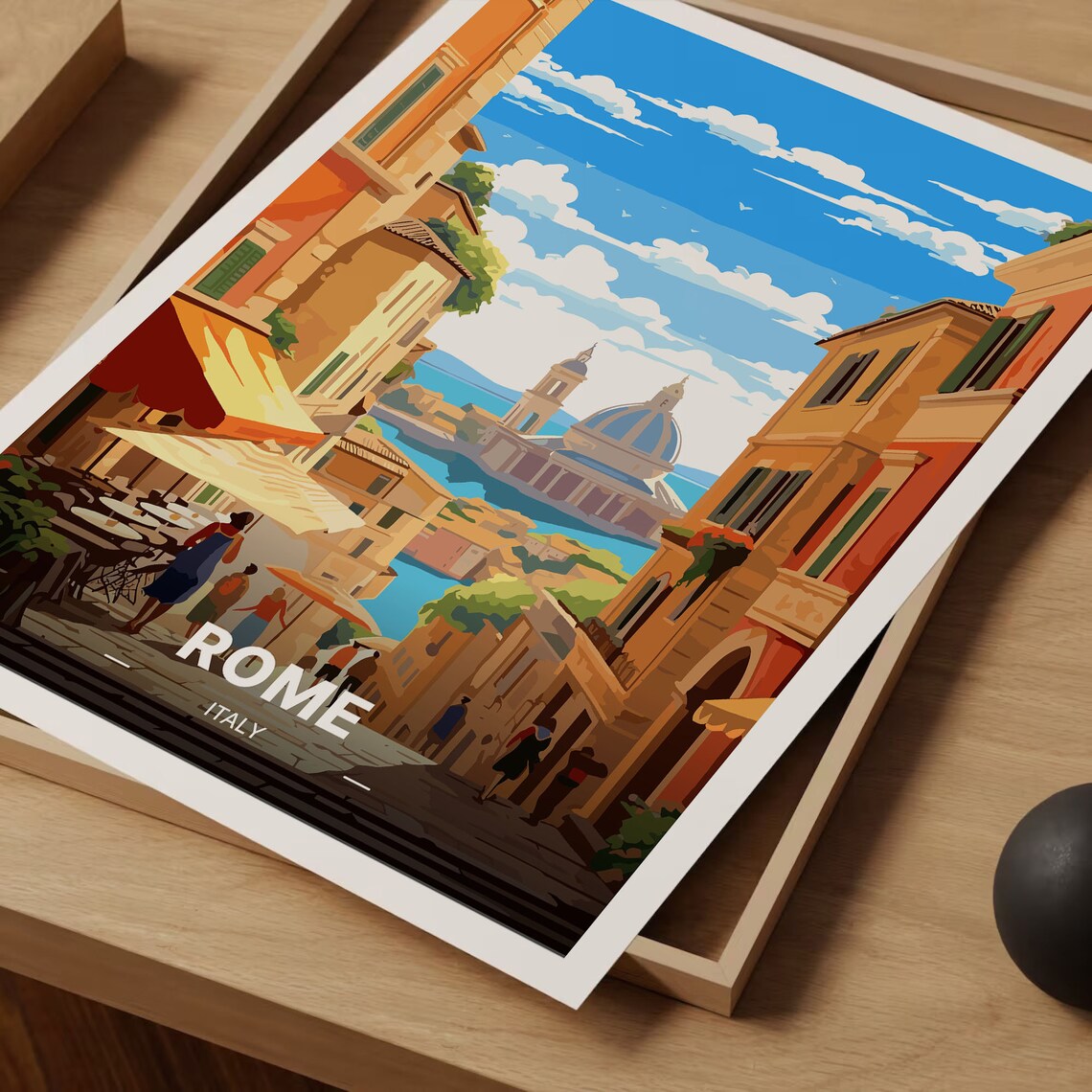 Rome Italy Cafe Street Domed Church Retro Vintage Travel Poster - Image 3
