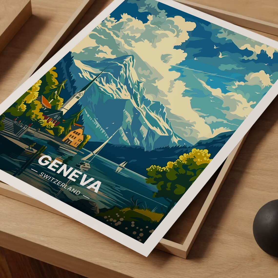 Geneva Travel Poster, Switzerland Landscape Art - Image 3