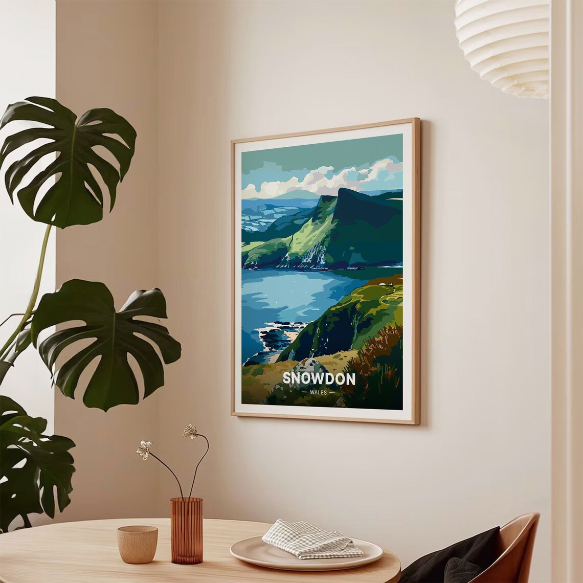 Snowdon Wales Mountain Ridges Blue Lake Vintage Illustrated Travel Poster - Image 2