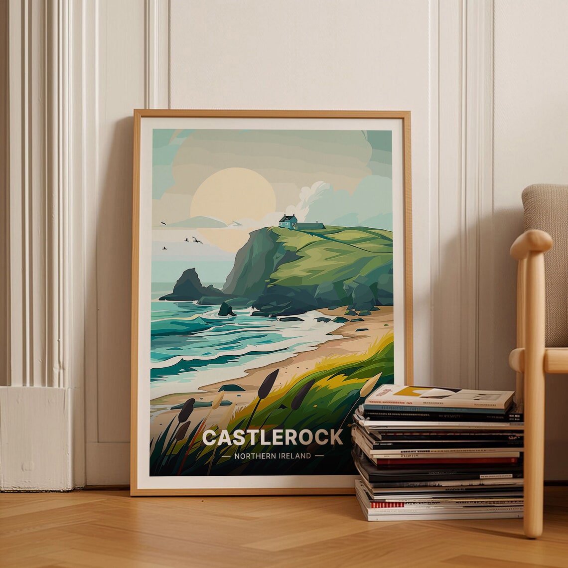 Castlerock Northern Ireland Sea Cliffs Beach Sunset Travel Poster