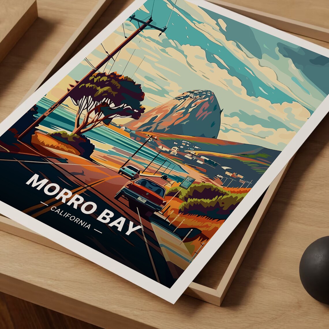Morro Bay Travel Poster, California Coastal Landscape - Image 3