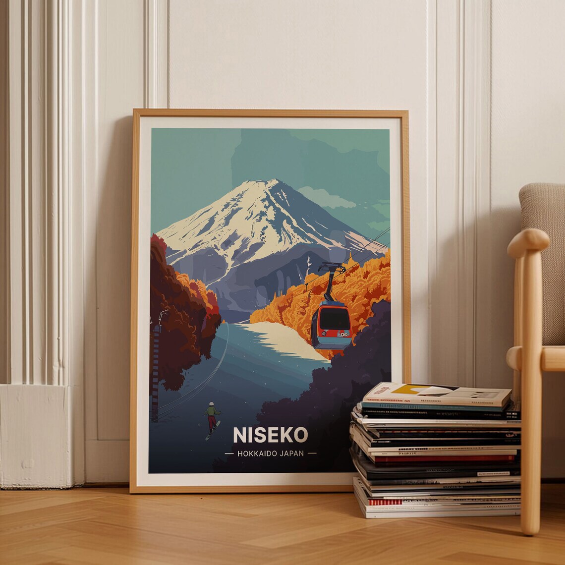 Niseko Hokkaido Japan Poster Mount Yotei Gondola Snowy Slope Art