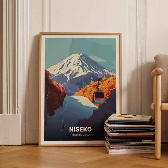 Niseko Japan Ski Resort Snowboarding Travel Poster Hokkaido Mount Yotei Wall Art Ski Trail Map Decor Winter Sports C20 997