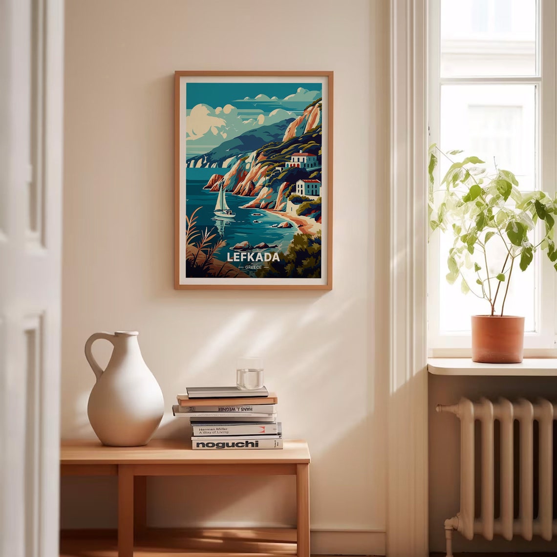 Lefkada Greece Poster Ionian Coast Cliffs Sailboat Seaside Art - Image 4