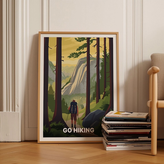Hiking Adventure Vintage Mountain Travel Poster