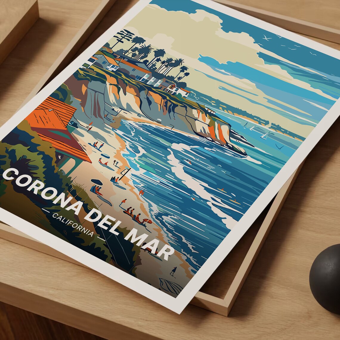Corona Del Mar California Travel Poster, Coastal Scene - Image 3