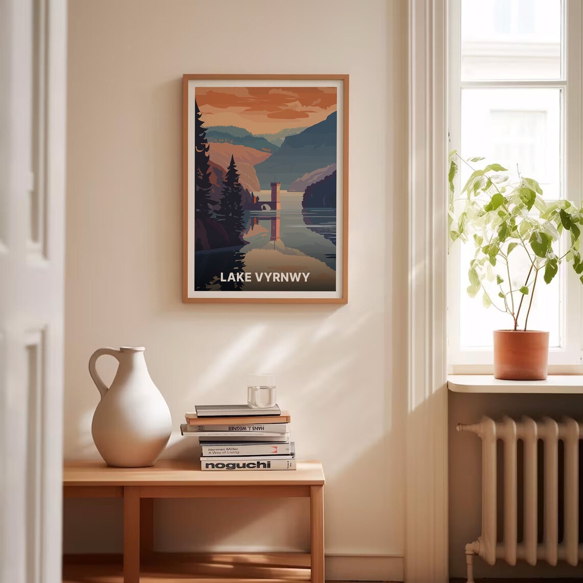 Lake Vyrnwy Wales Mountain Reservoir Tower Sunset Reflection Travel Poster - Image 4