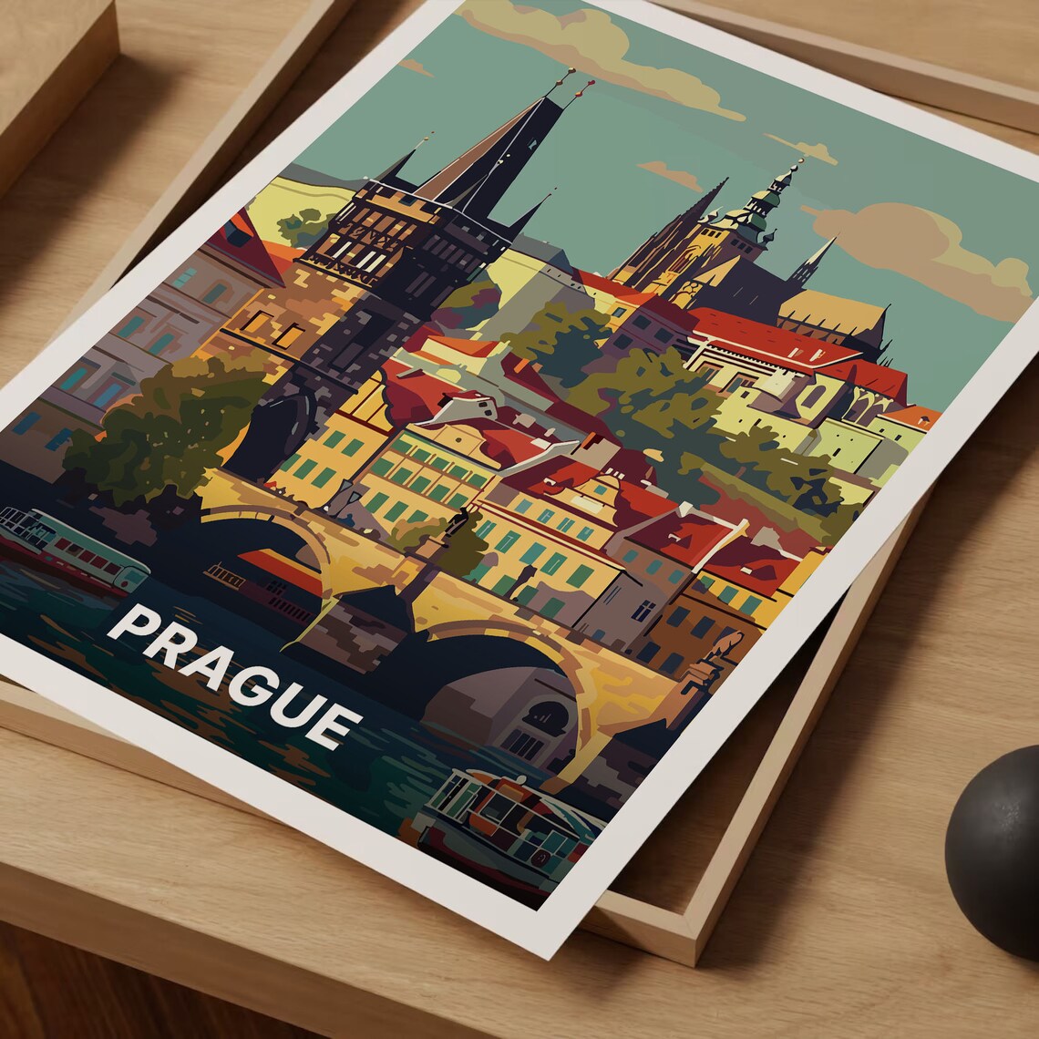 Prague Skyline Travel Poster, Czech Republic Cityscape - Image 3