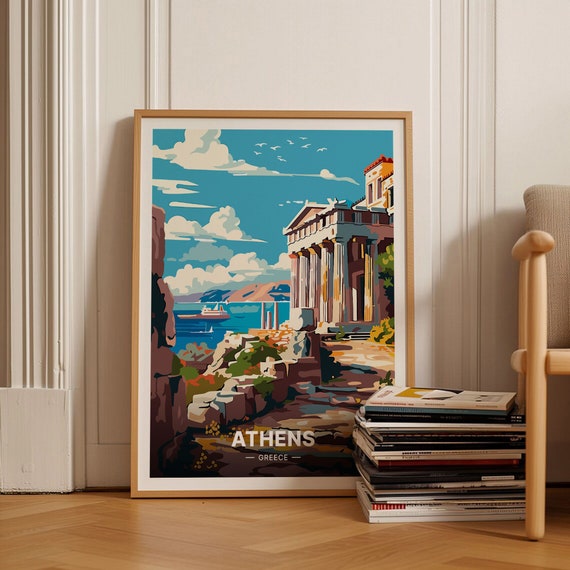 Athens Greece Travel Poster, Cityscape Art Print