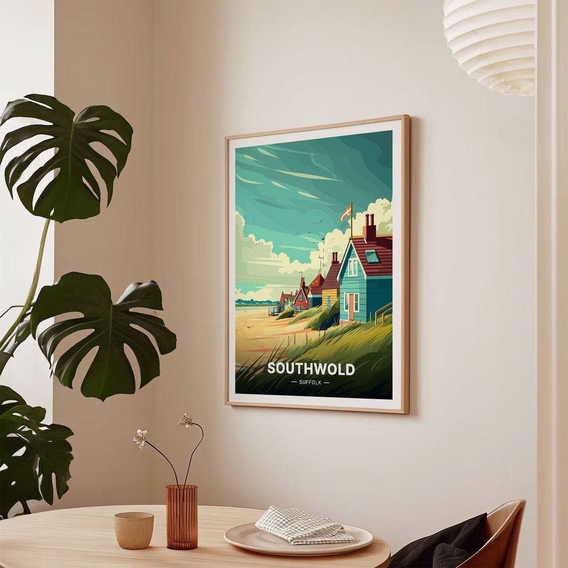 Southwold Suffolk Seaside Beach Huts Grassy Cliff Retro Vintage Poster - Image 2