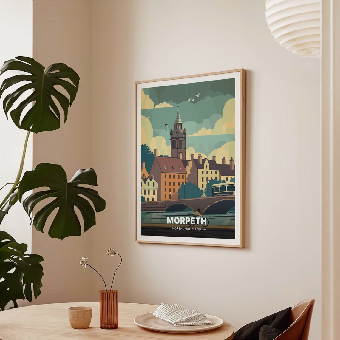 Morpeth Northumberland Riverside Town Clock Tower Bridge Travel Poster - Image 2