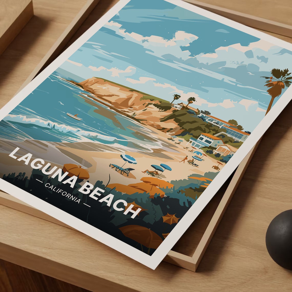 Laguna Beach California Sandy Cove Rocky Bluffs Umbrellas Poster - Image 3