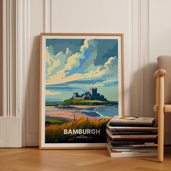 Bamburgh Castle England Travel Poster, Home Decor