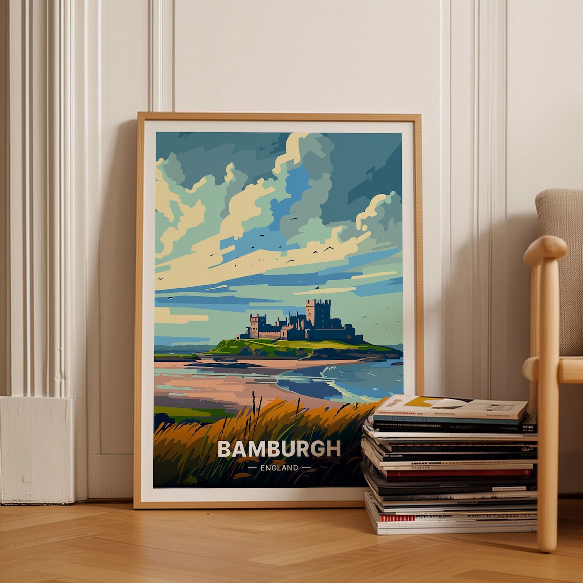 Bamburgh Castle England Travel Poster, Home Decor