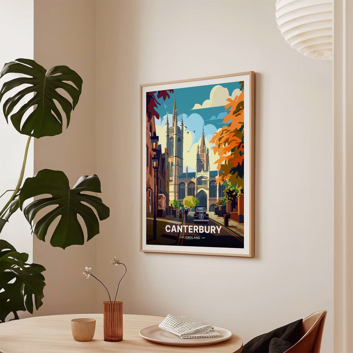 Canterbury England Cathedral Vintage Autumn Street Scene Poster - Image 2
