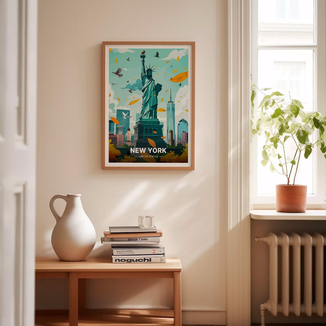 New York Statue of Liberty Vintage Travel Poster Autumn Skyline Art - Image 4