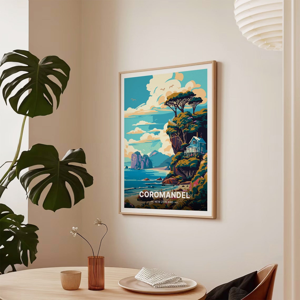Coromandel New Zealand Coastal Cliffs Sea Stacks Vintage Poster - Image 2