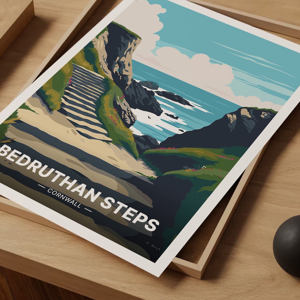 Bedruthan Steps Cornwall Cliff Path Sea Stacks Beach Travel Poster - Image 3