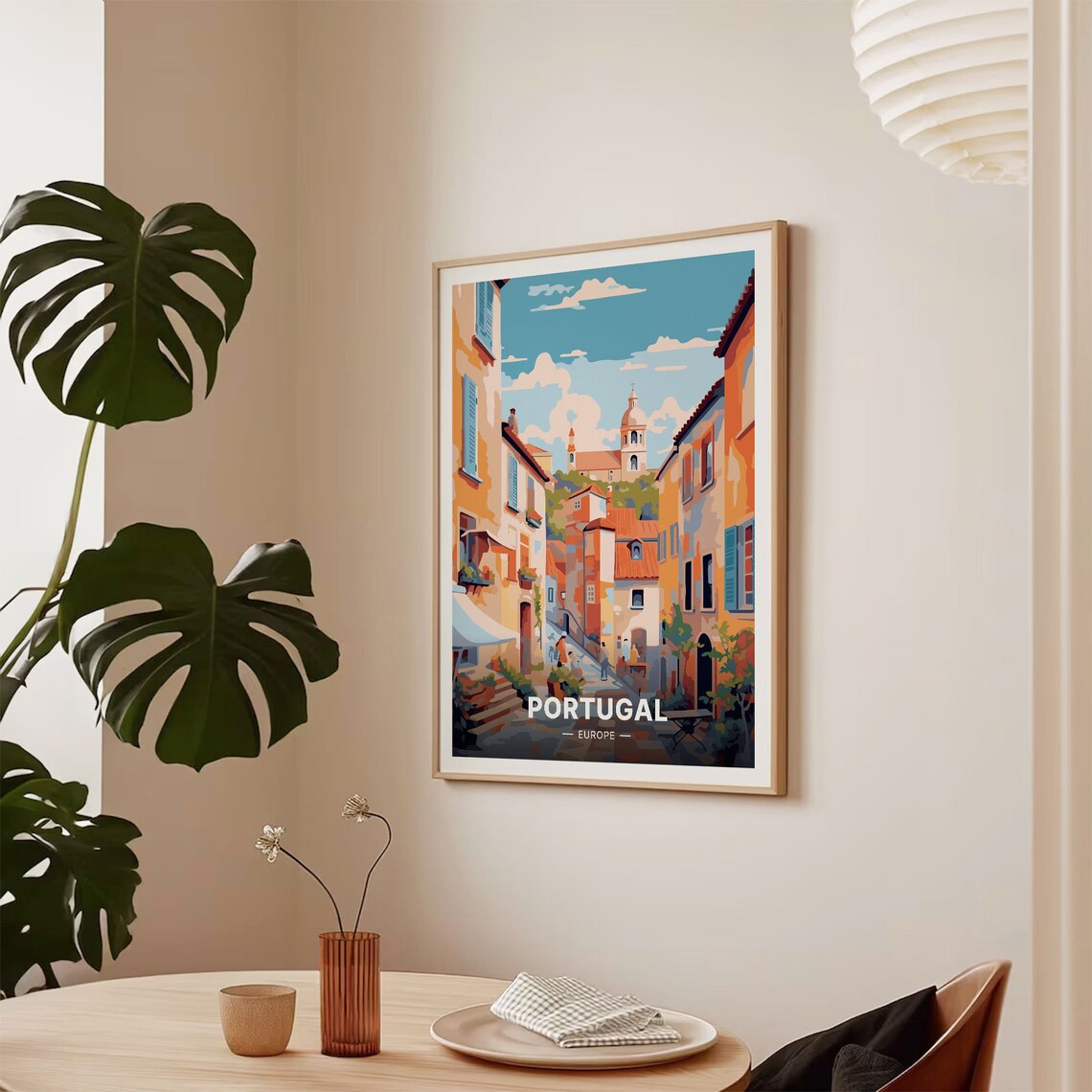 Portugal Old Town Street Pastel Facades Vintage Travel Poster - Image 2