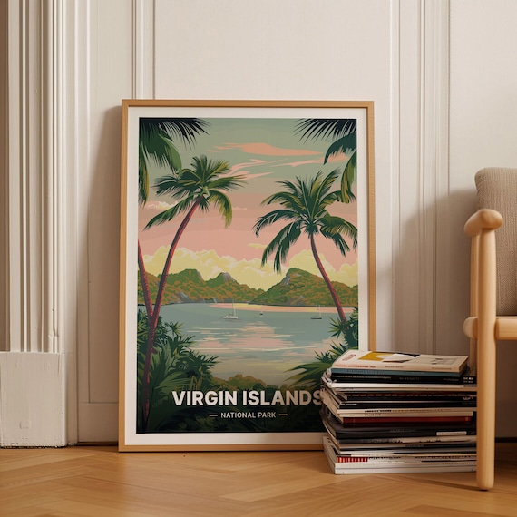 Virgin Islands National Park Palm Beach Sunset Travel Poster