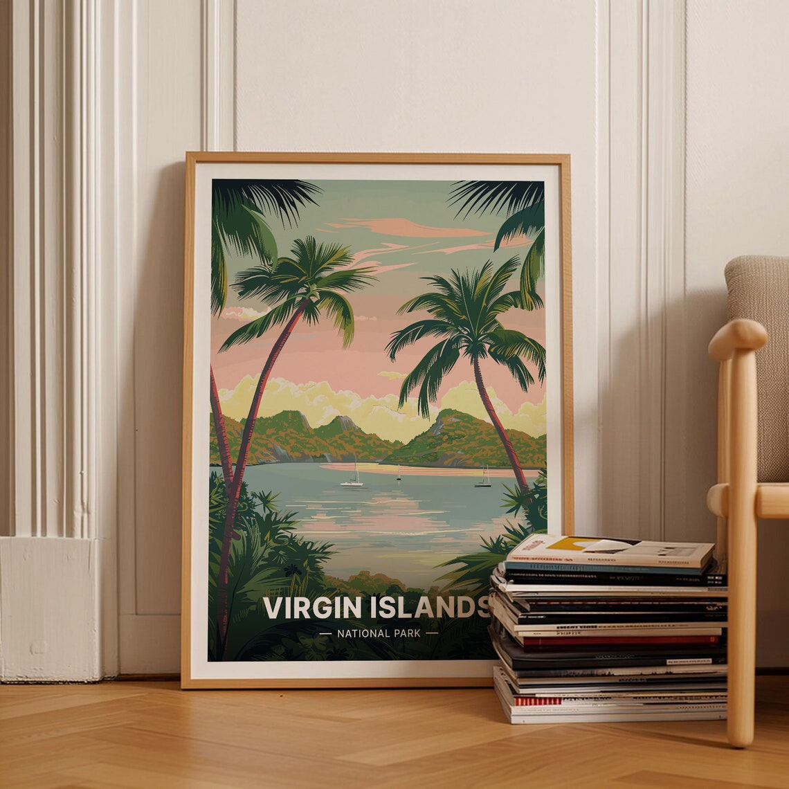 Virgin Islands National Park Palm Beach Sunset Travel Poster