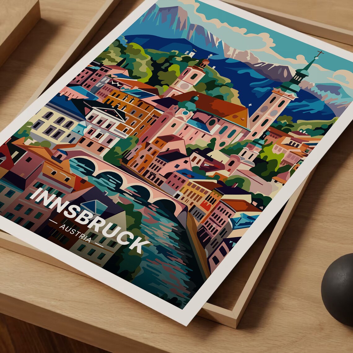 Innsbruck Austria Alpine Old Town Mountains Vintage Travel Poster - Image 3