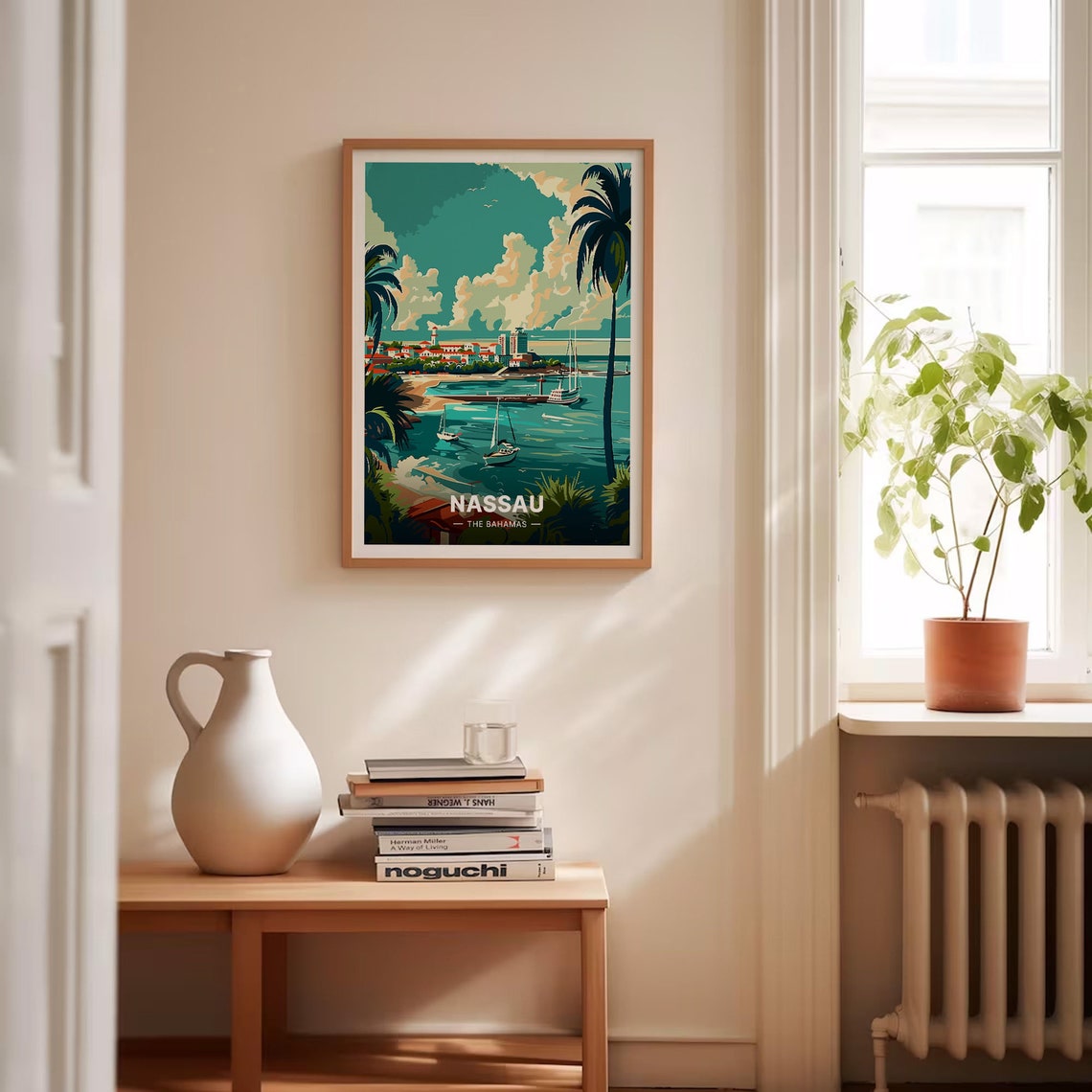 Nassau Bahamas Harbor Sailboats Palm Trees Tropical Travel Poster - Image 4