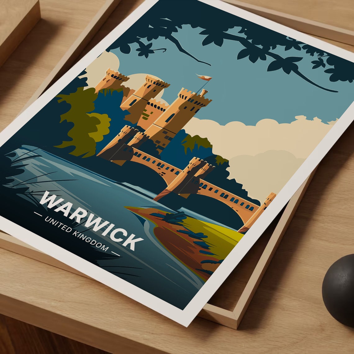 Warwick Castle United Kingdom Riverside Medieval Travel Poster - Image 3