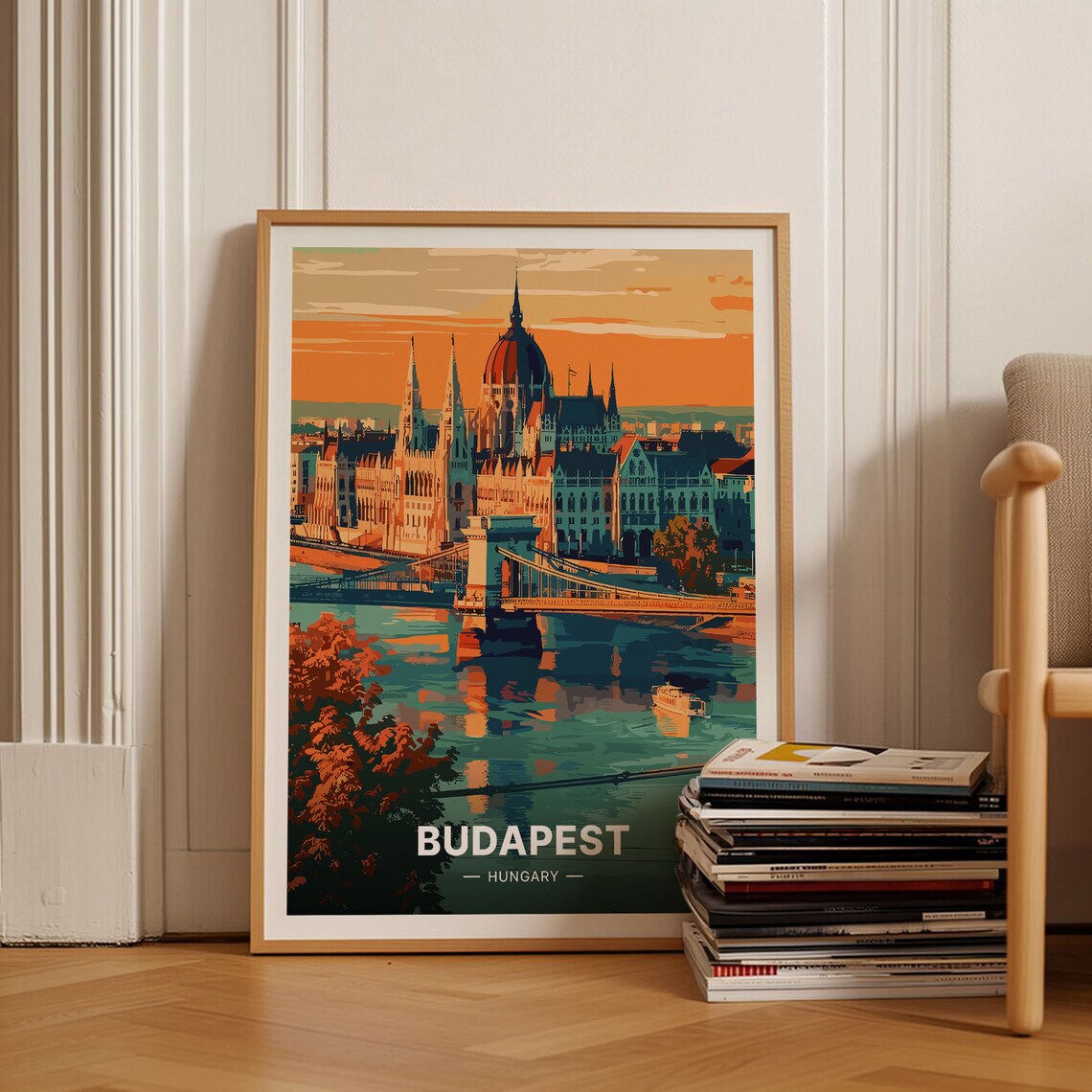 Budapest Cityscape Travel Poster, European City Decor