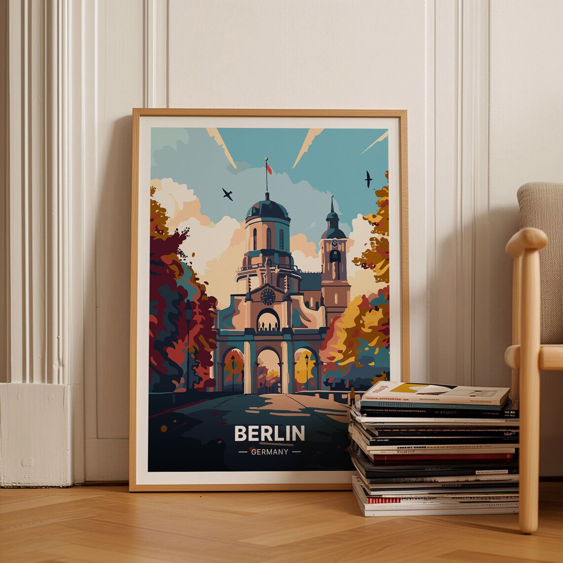 Berlin Germany Cityscape Domed Landmark Retro Travel Illustration Poster