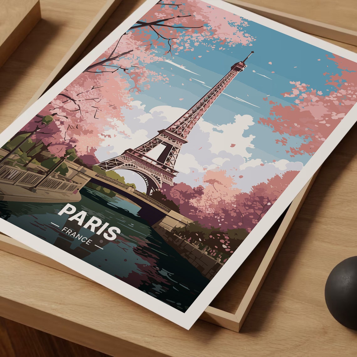 Paris France Poster Eiffel Tower Cherry Blossom Springtime Art - Image 3