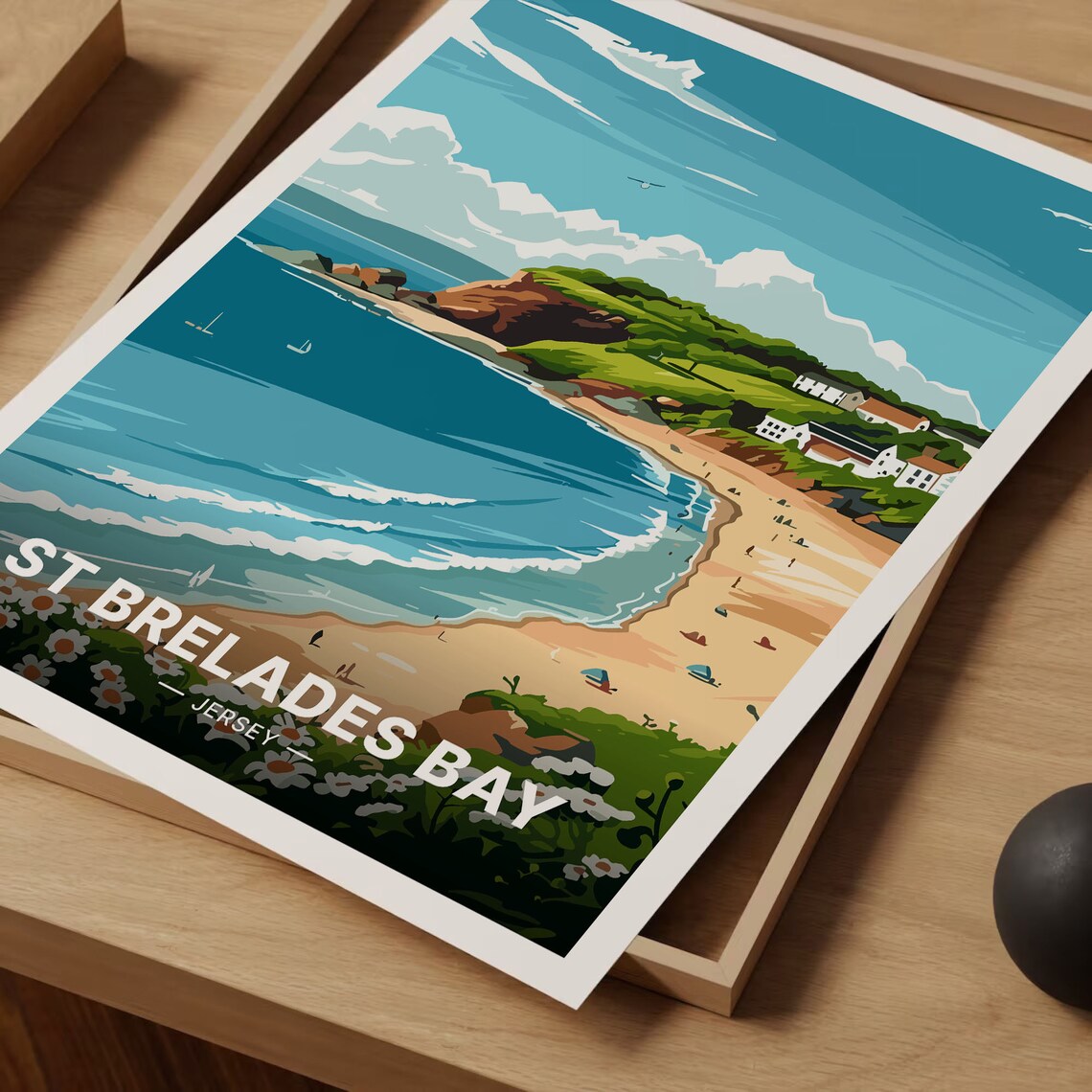 St Brelades Bay Jersey Sunny Beach Coastal Retro Travel Poster - Image 3