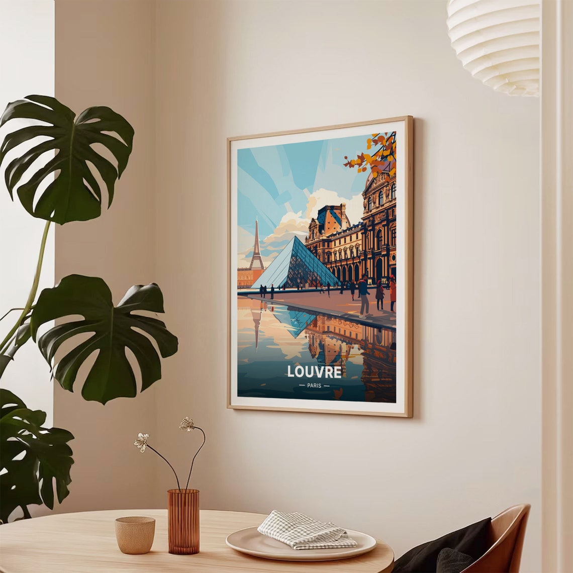 Louvre Paris Poster Glass Pyramid Eiffel Tower French Landmark Art - Image 2