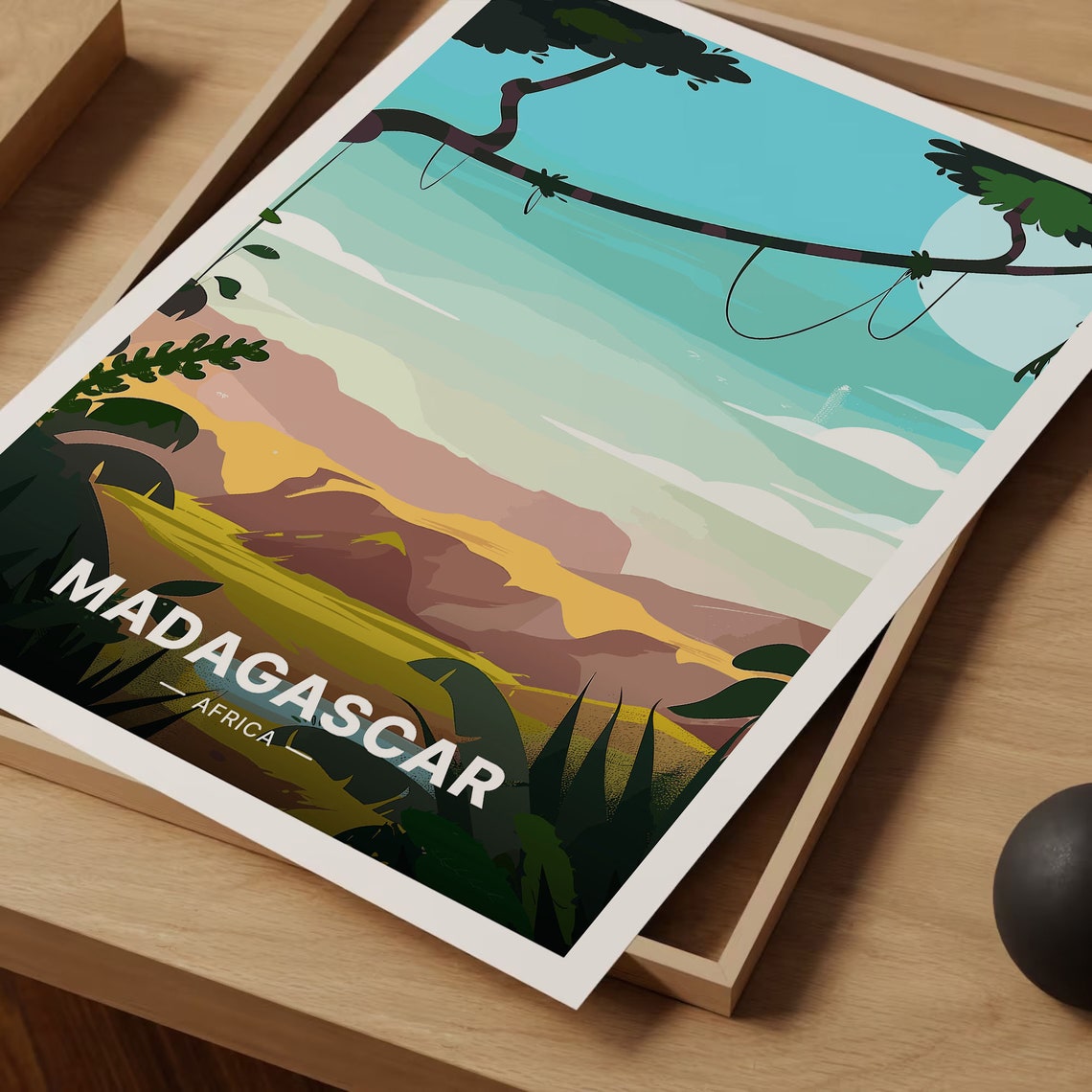 Madagascar Africa Moonlit Tropical Canopy Mountain View Poster - Image 3