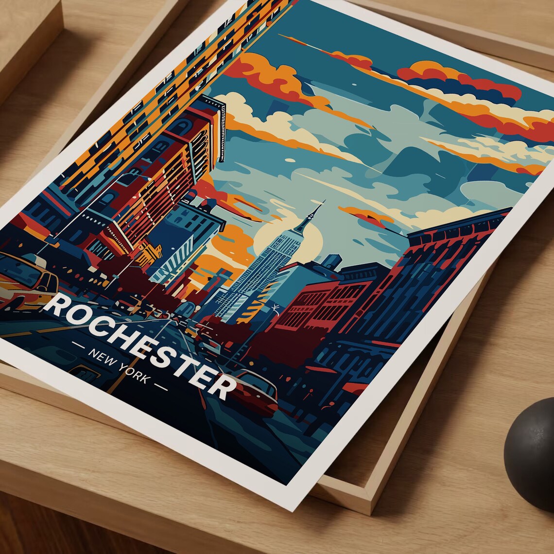 Rochester Skyline Travel Poster, New York Cityscape - Image 3