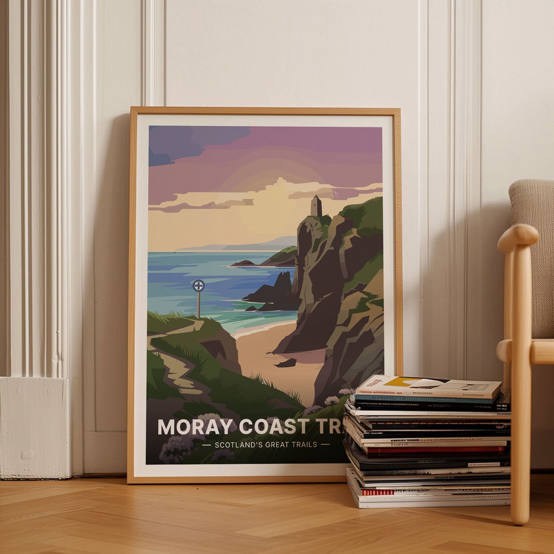 Moray Coast Trail Scotland Cliff Path Sea Stacks Beach Travel Poster