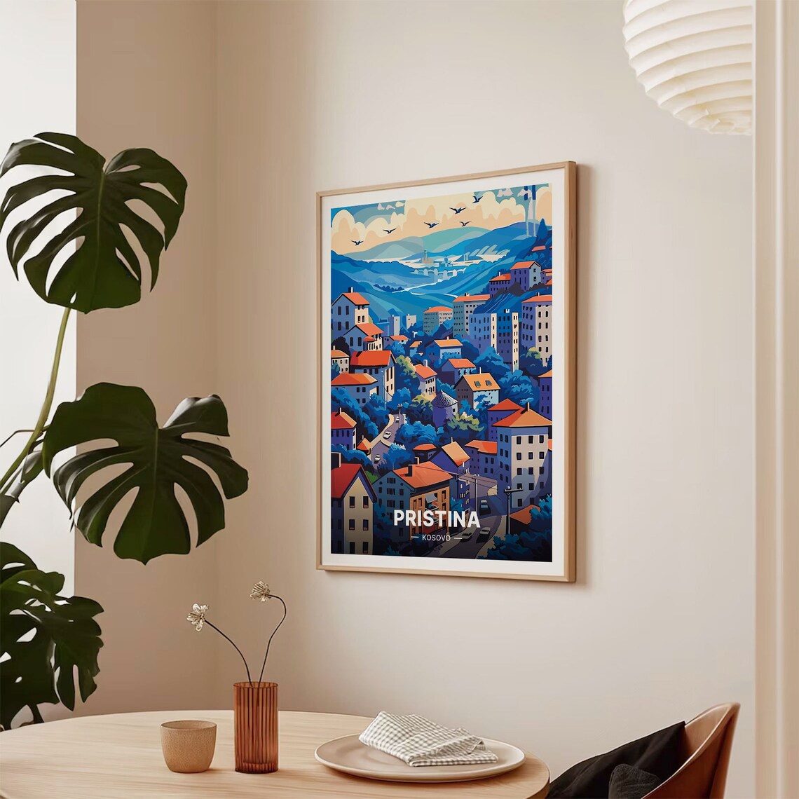 Pristina Kosovo Hillside City Red Roofs Vintage Cityscape Travel Poster - Image 2