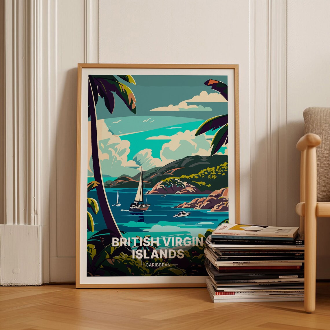 British Virgin Islands Caribbean Vintage Travel Poster Sailboat Art
